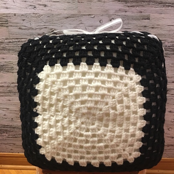 Handmade Black and White Granny Crochet -Style Throw Pillow - Picture 5 of 7